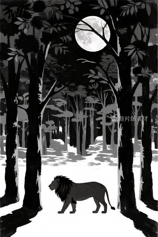 森林中的狮子插画