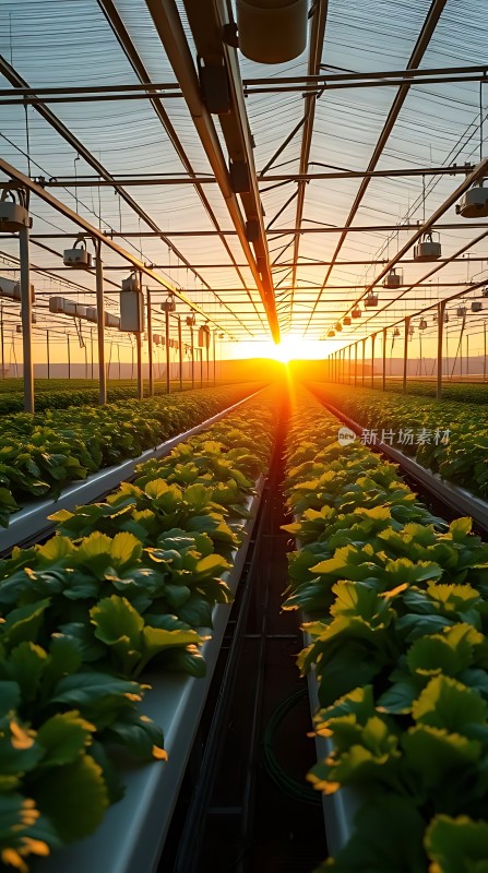 阳光下的绿色大棚蔬菜种植基地