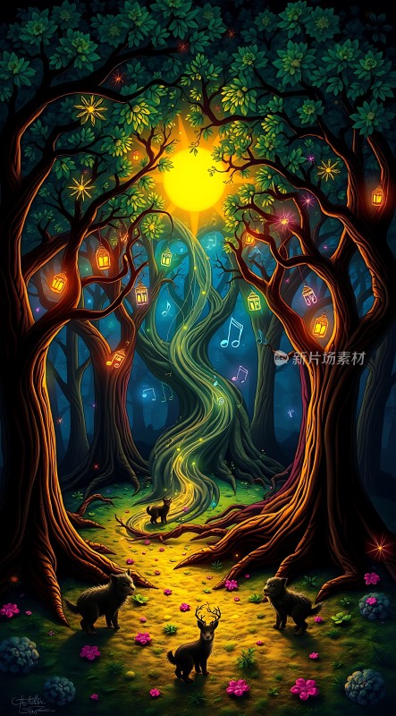 森林秘境光影交织动物和谐共处