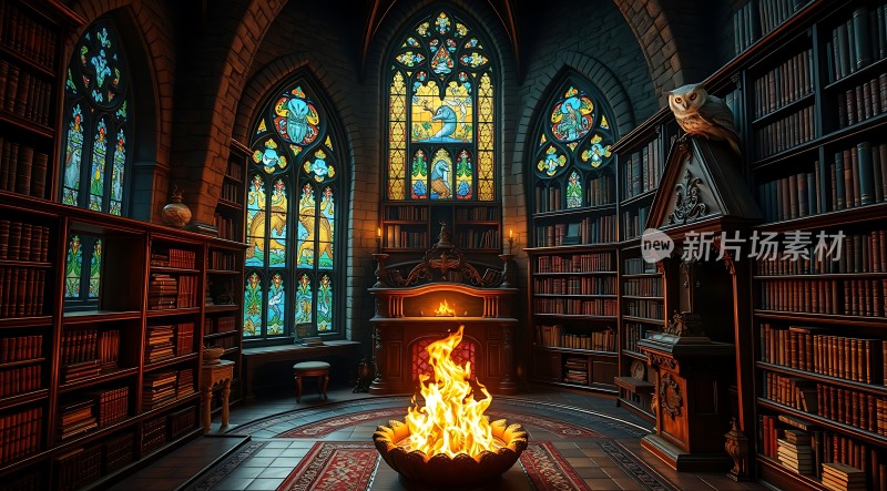 神秘图书馆里的魔法火焰