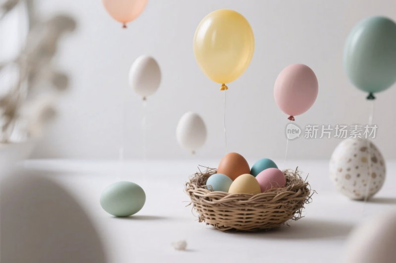 彩色气球与蛋篮装饰场景