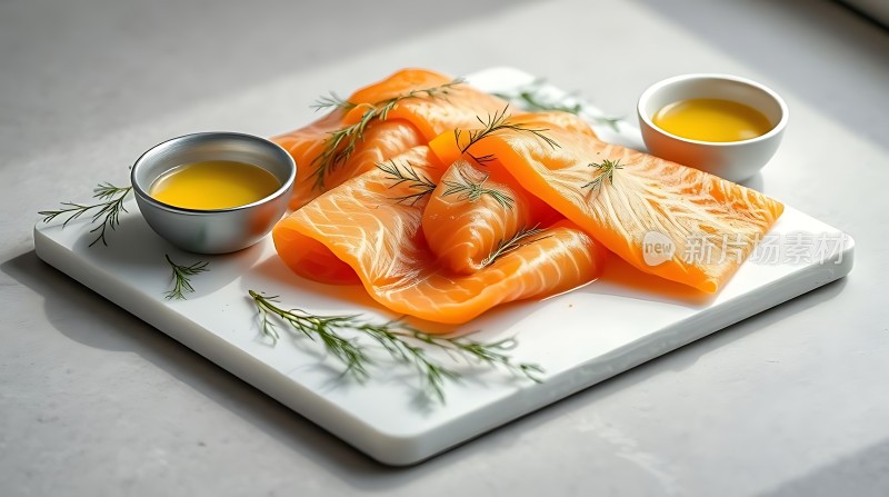 新鲜三文鱼配香草和橄榄油