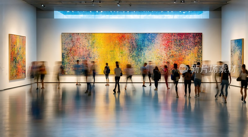 艺术馆内色彩斑斓画作前参观者流连忘返
