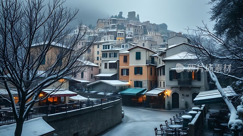 雪中小镇温馨宁静