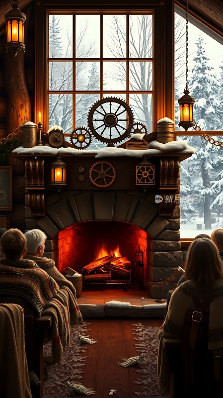 冬日暖炉旁温馨聚会