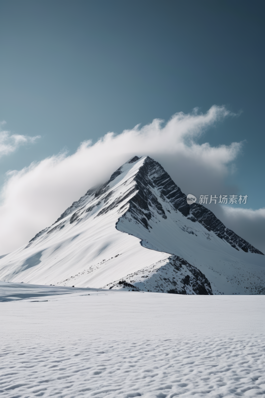 一座被雪覆盖的高山清风景摄影图片