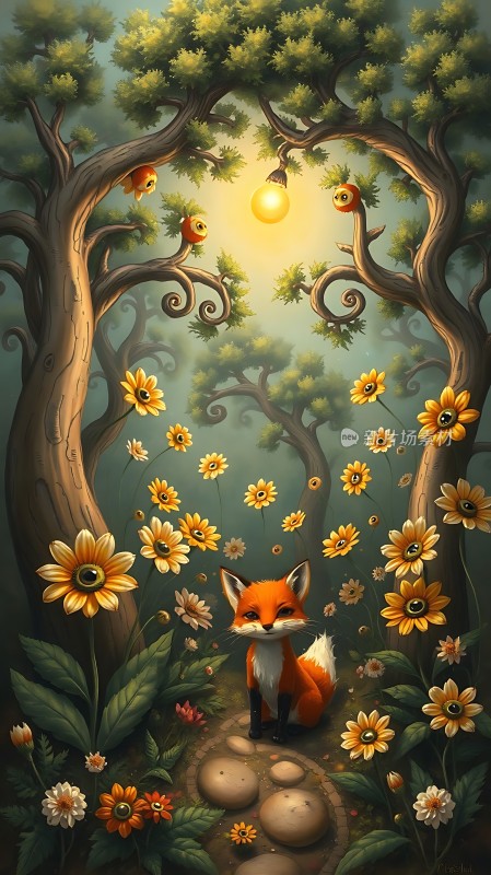 森林小径上的狐狸