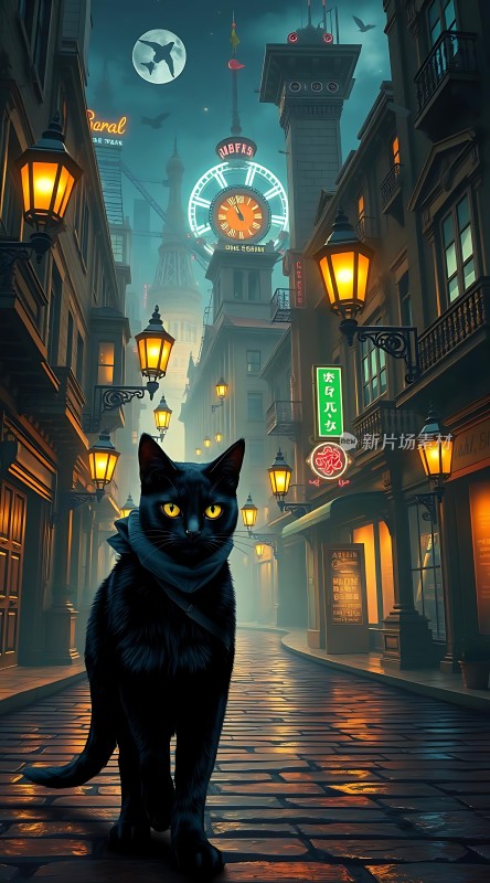 黑猫夜探神秘小镇