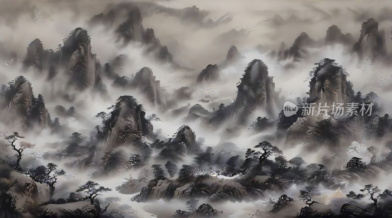 云雾缭绕的山川画卷