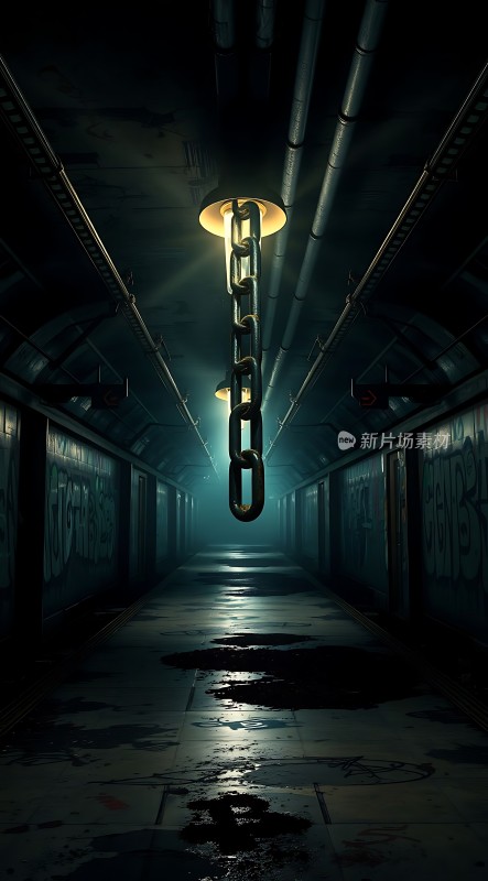 黑暗走廊中的铁链与光影