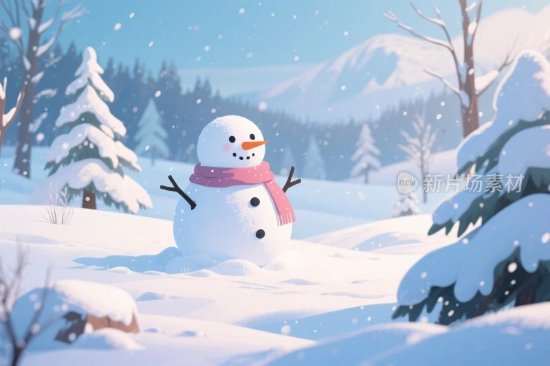 冬日雪地雪人插画
