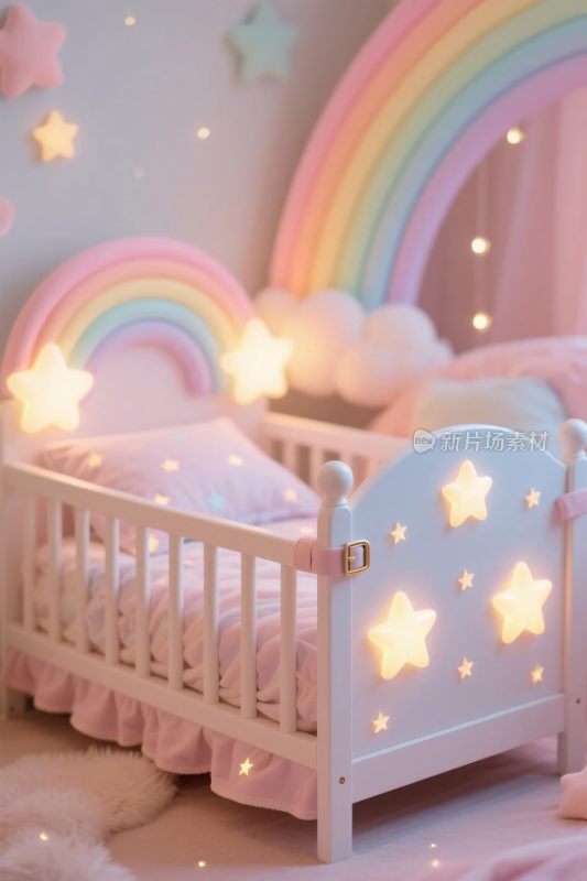 梦幻儿童床插画场景