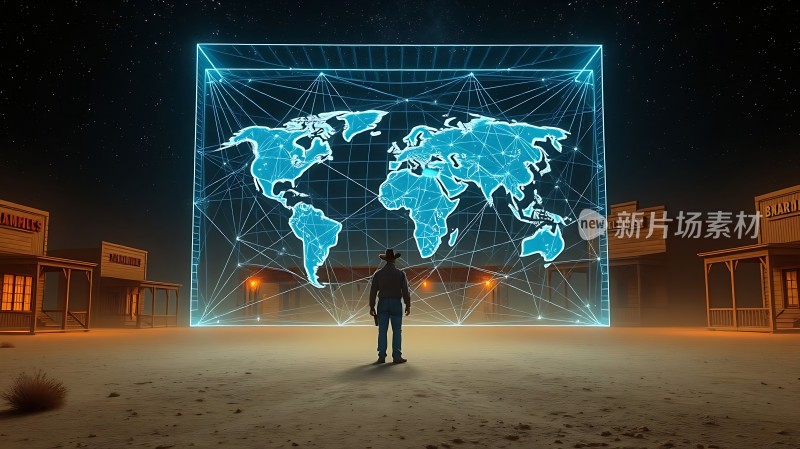 新片场素材牛仔与未来世界地图