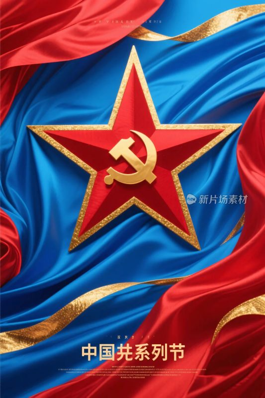 红蓝缎面五星宣传图