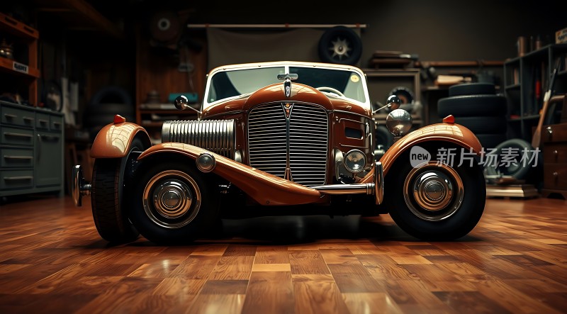 复古车库里的经典轿车