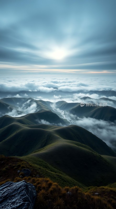 晨曦下的云海山脉