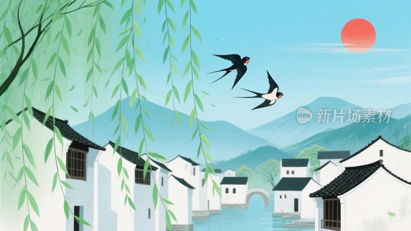 春日江南水乡插画风景