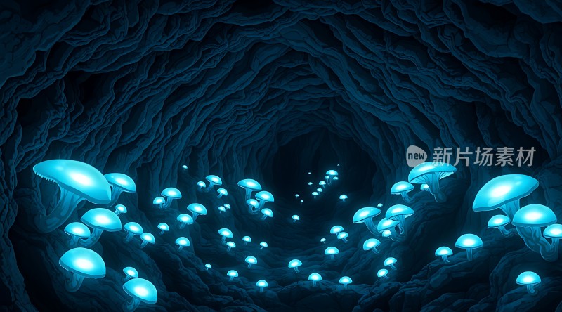 神秘洞穴中的荧光蘑菇