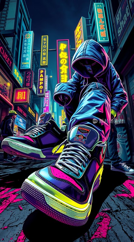 霓虹街头炫彩运动鞋