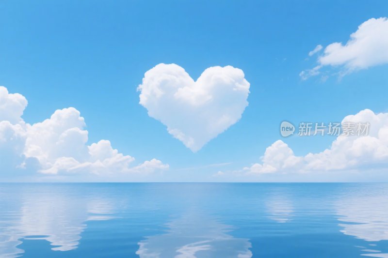 爱心云朵与蓝天水面