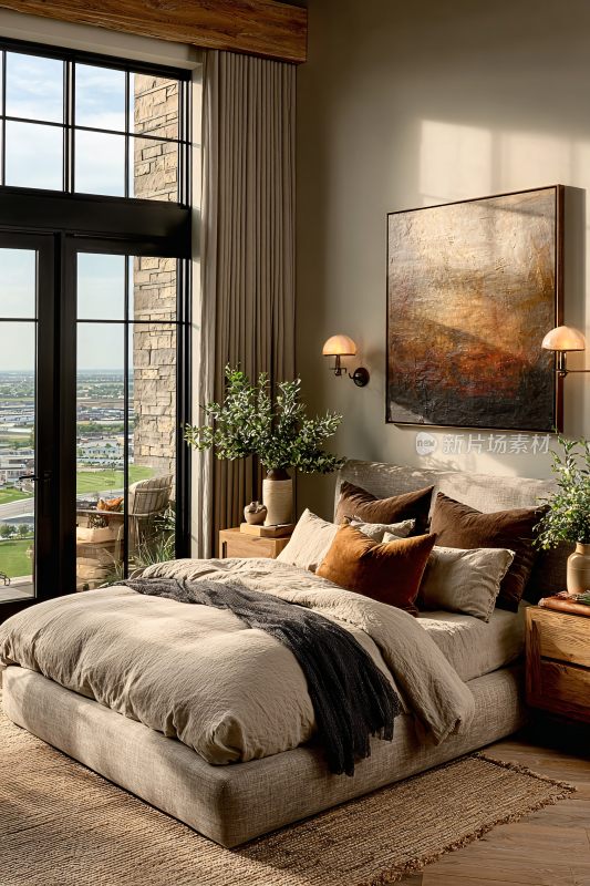 温馨舒适的现代卧室室内景象