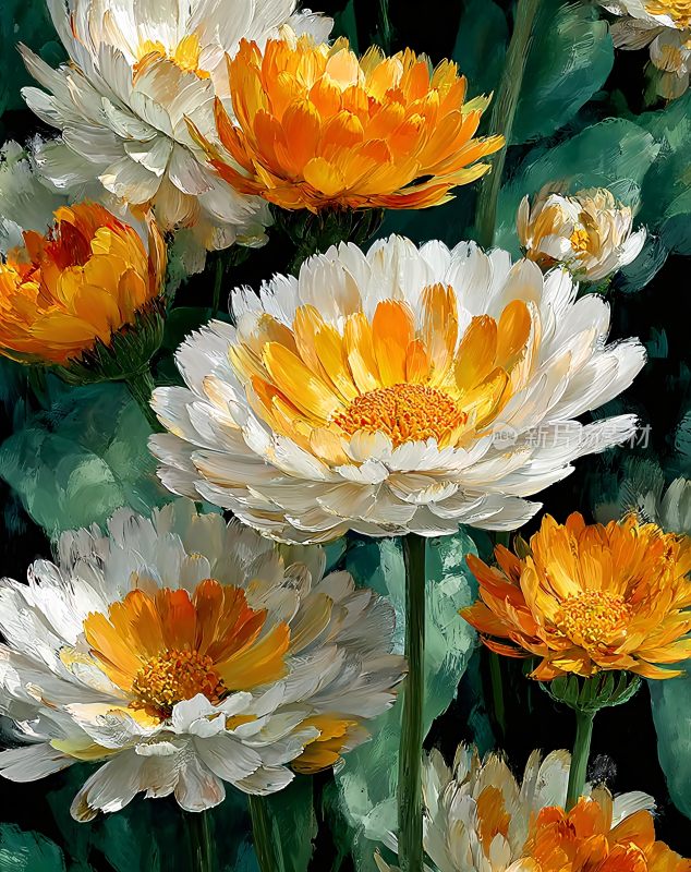 美丽绽放的橙白相间花卉