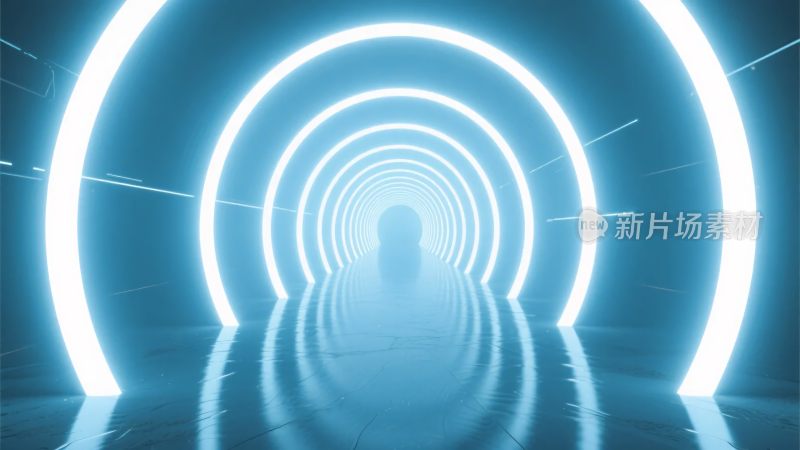 蓝色霓虹光效隧道场景