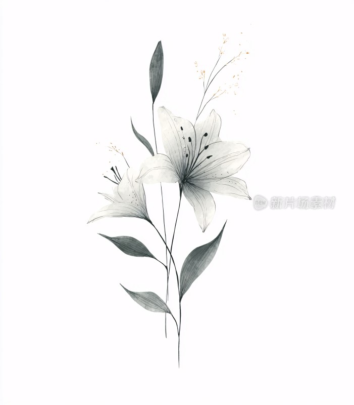 淡雅手绘百合花插画