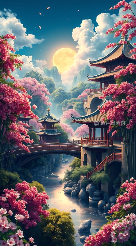 春满楼阁映月河