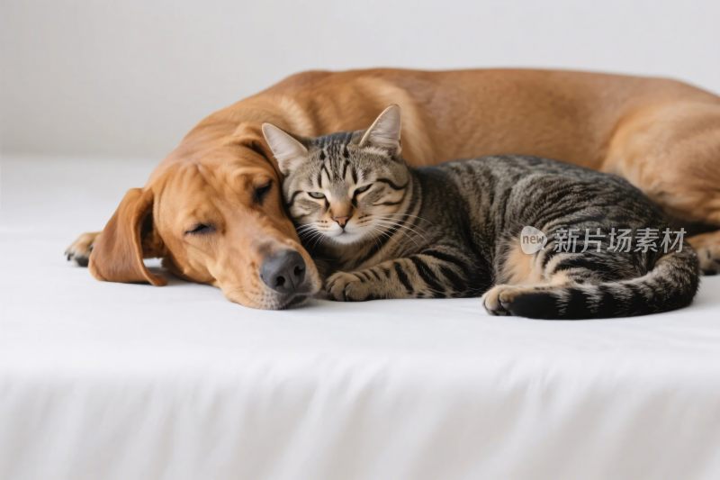 狗狗与猫咪温馨共眠