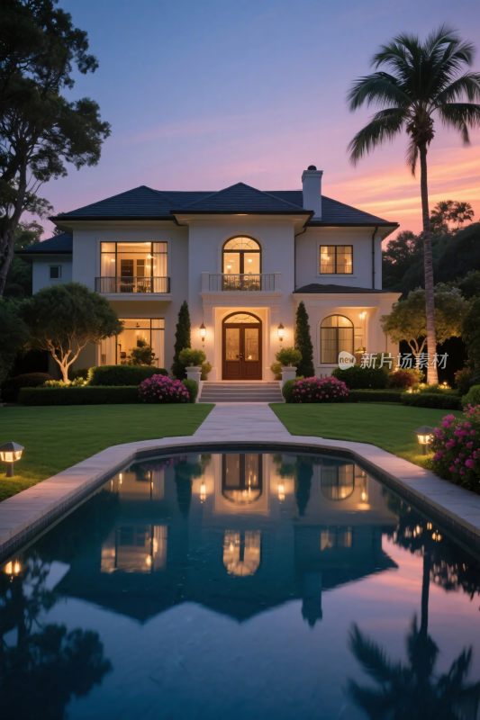 豪华别墅与泳池风景