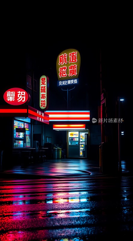 霓虹灯下的繁华街道夜景