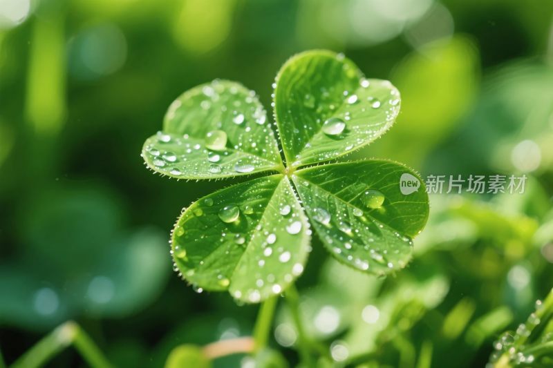 带水珠四叶草摄影图