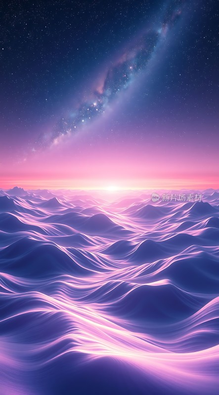 紫色星河下的梦幻波涛