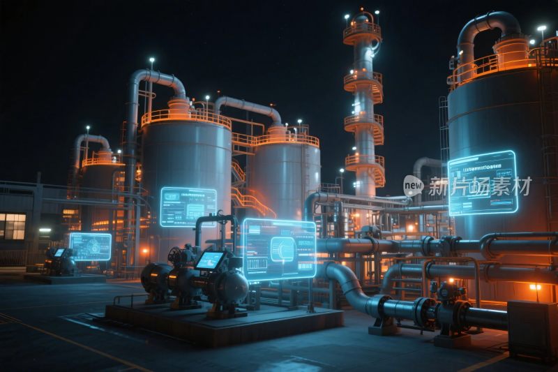 工业设施夜晚渲染图