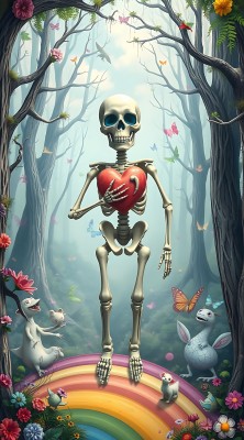 骷髅捧心精灵嬉戏花丛中 骷髅捧心精灵嬉戏花丛中