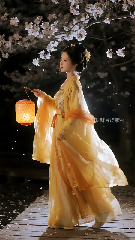 汉服佳人赏花夜游