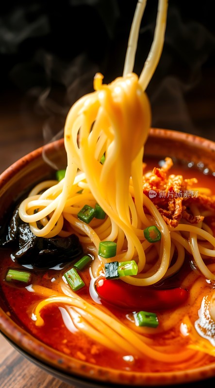 热腾腾的红油面条香辣可口令人垂涎欲滴！