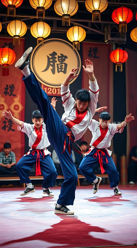 功夫少年展英姿红蓝装束显活力