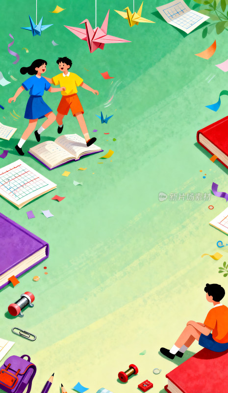 开学季校园欢乐时光插画