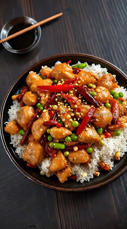 香辣鸡丁盖浇饭