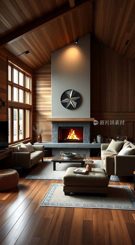 温馨壁炉客厅木质温暖家居氛围