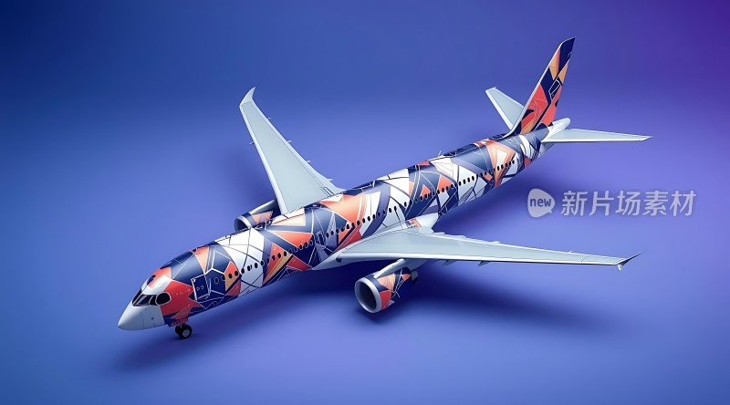 新片场素材多彩几何图案飞机