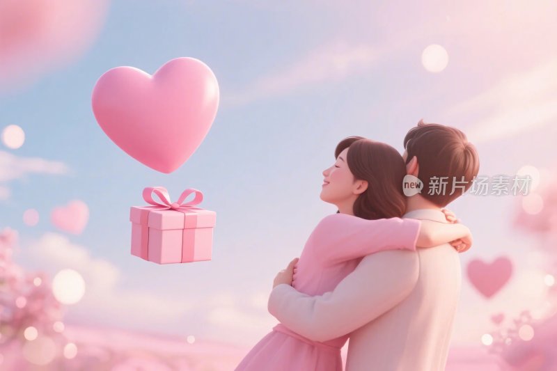 浪漫情侣爱心礼物场景