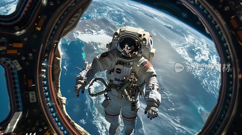 宇航员太空行走地球背景