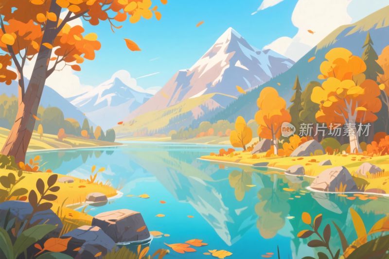 秋季山水风景插画