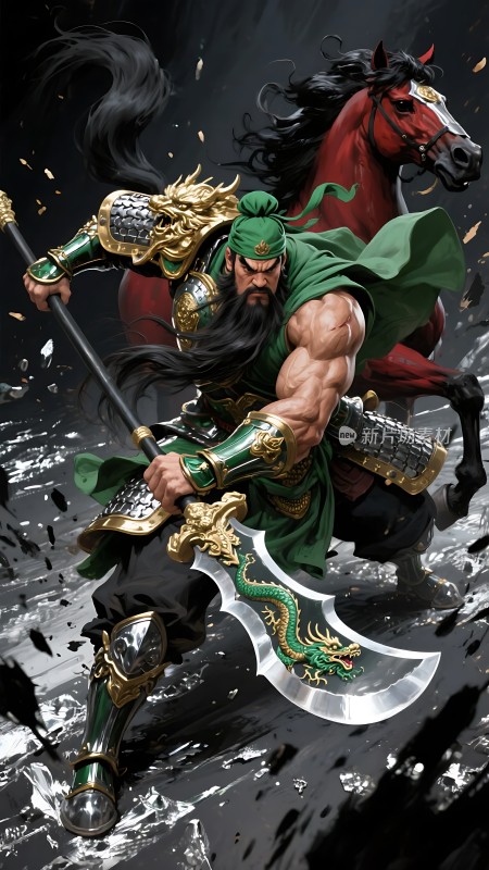 绿袍武将战马奔腾