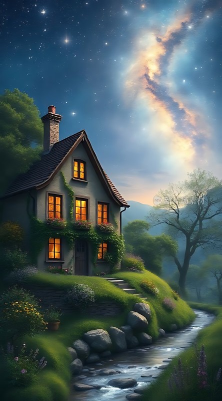 星空下的温馨小屋