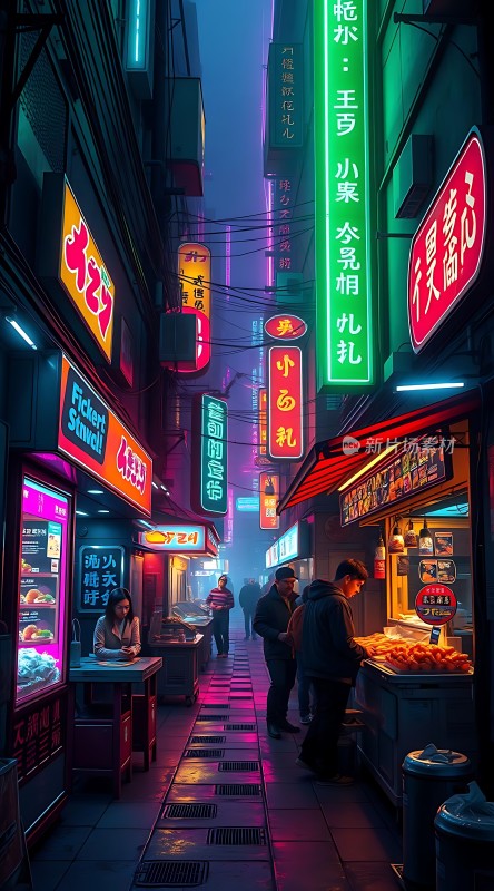 霓虹灯下的繁华夜市