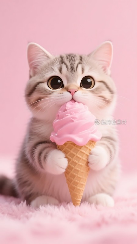 小猫吃冰淇淋